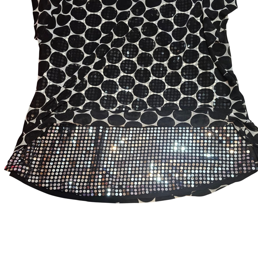 Lane Bryant Sequin Polka Dot Blouse Women 14/16 Black White Layered Short Sleeve - Picture 3 of 6